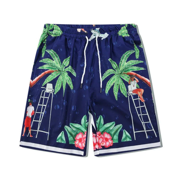 2 Pieces Sets Harajuku Printed Short Sleeves Shirts and Elastic Waist Shorts Joggers Summer Beach Streetwear Hip Hop Mens Sets