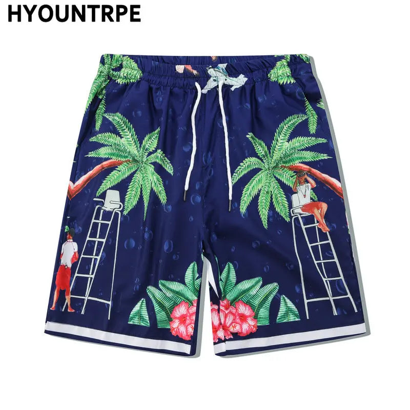 2 Pieces Sets Harajuku Printed Short Sleeves Shirts and Elastic Waist Shorts Joggers Summer Beach Streetwear Hip Hop Mens Sets