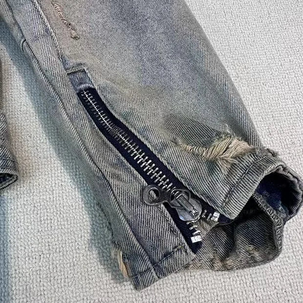 streetwear jacket featuring collarless wash denim motorcycle jacket design – premium quality jacket for men