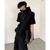 summer sleeveless set men women multi pocket hooded vest jogging cargo pant spring loose casual zipper two piece suit street baggy cargo bottoms