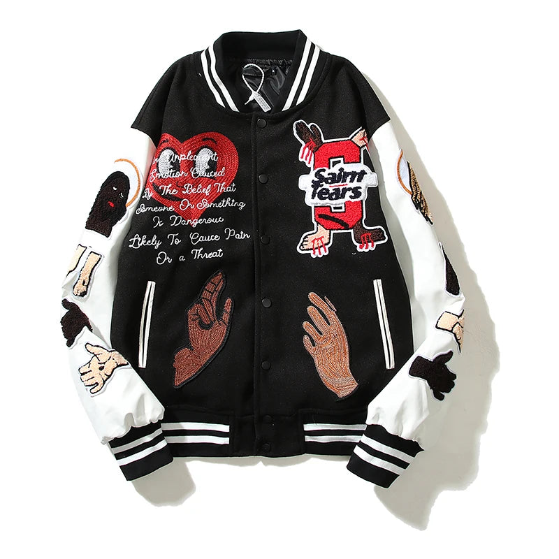 design fit 902493 fashion hip everyday style premium quality casual essential wear streetwear high-street-color-block-graffiti-embroidery-baseball-jacket-mens-leather-sleeve-woolen-patchwork-stand-oversized-winter-coats unisex urban high oversized graphic material image style - hop print streetwear design ID 4df17