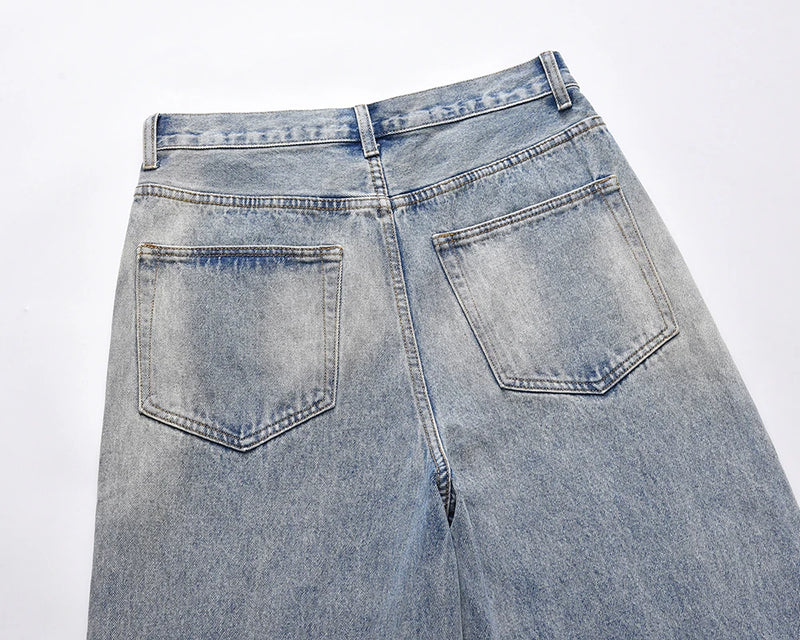 damaged washed blue baggy jeans for men straight hole distressed casual cargo pants frayed streetwear denim trousers oversized unique cargo style 5291
