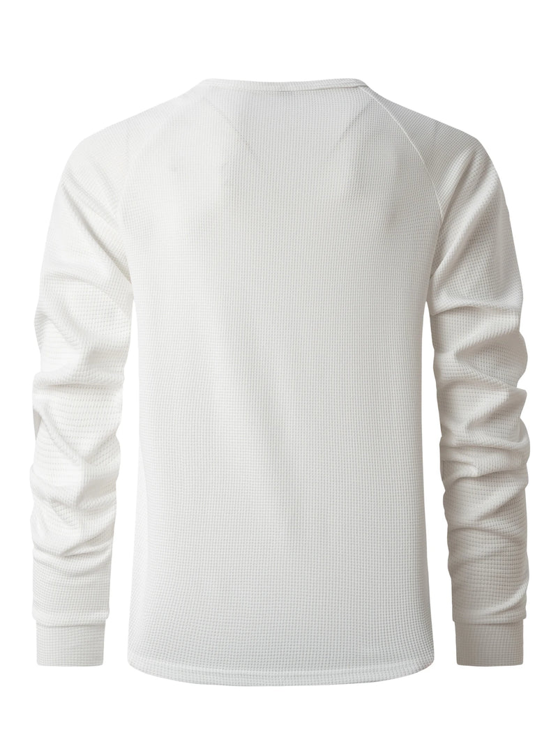 2024 New vintage Waffle Men's Henry shirt with button-down crew-neck and long sleeves