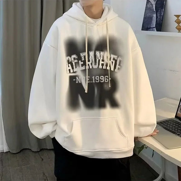 Mens Goth Letter Printed Hooded Sweatshirt American Style Vintage Tren