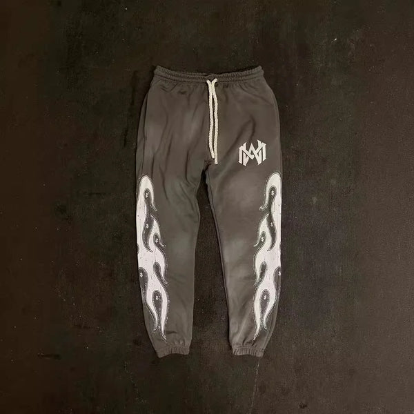 2024 y2k long sleeved zippered printed pullover hoodie hoodie and pants two piece streetwear trendy outfit dark vintage outfit menswear bottoms
