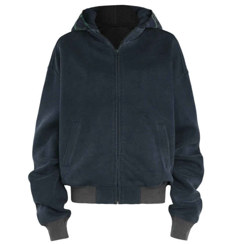 New Plaid Color Blocked Sweatshirt Jacket Mens Cotton High Street Japa