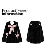 Harajuku Little Wildcat Hoodies Women Bodysuit Black Tie Bowknot Cute