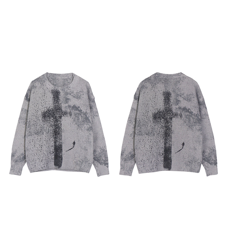 techwear flame knit sweater with structured oversized fit, ideal for cold streetwear layers, men’s streetwear clothing piece 