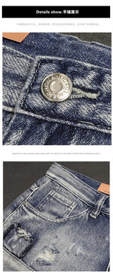 Light Blue Ripped Summer Denim Shorts Street Heavy Washed Destroyed Shorts Men