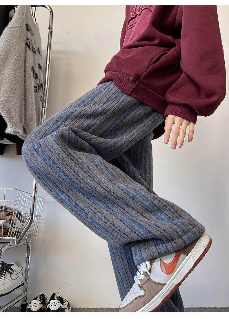 high quality stripe plaid mens trousers baggy straight fashion classic padded autumn winter casual pants male plus size m 8xl unique default style 1173