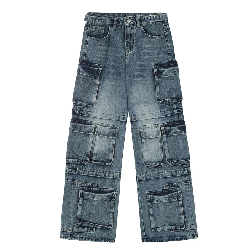 vintage multi pocket jeans mens harajuku cargo denim pants retro hip hop straight loose jean pants men clothing 1 multi-pocket cargos