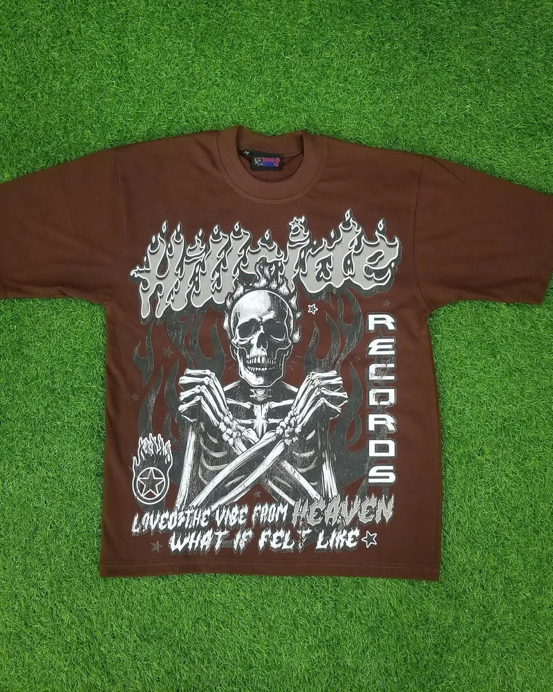 Cyberpunk Melting smiley – 2024 New Summer Trend Skull Bone Print Oversized T Shirt Men