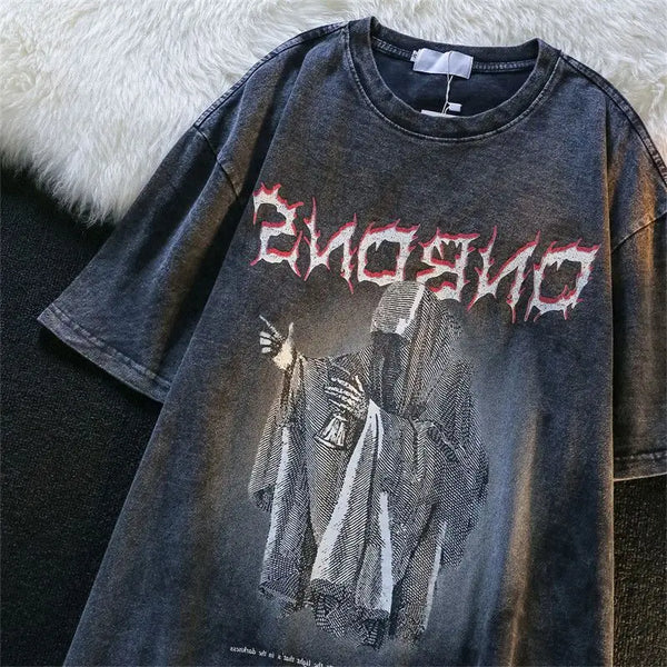 Trapwear Melting smiley – Trendy Brand Loose Washed Old American Retro Devil Print Sho