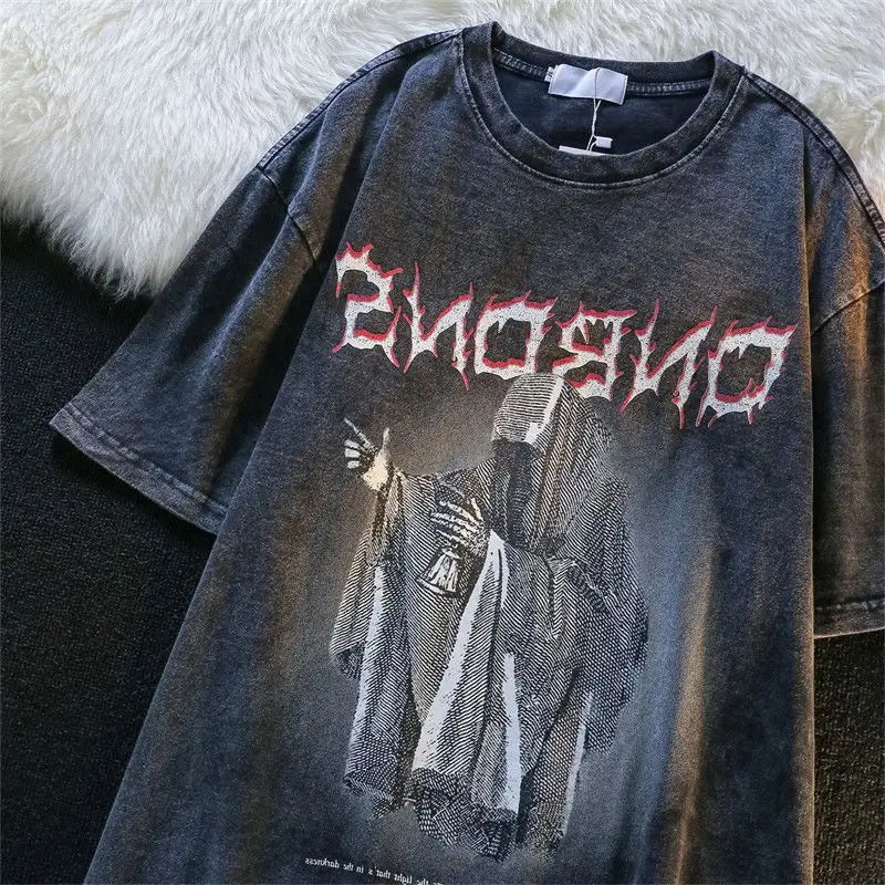 Trapwear Melting smiley – Trendy Brand Loose Washed Old American Retro Devil Print Sho