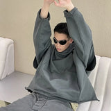 greg kanye double layer heavyweight fit hooded pullover with raw edges sweater grey unique limited edition hoodie, Y2K vintage urban hoodie, urban wear with bold artwork
