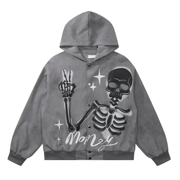 mens hip hop hoodie jacket fashion skull printed single button hooded suede sweashirts harajuku casual punk streetwear hoodie - variant style 436e25 for streetwear fashion
