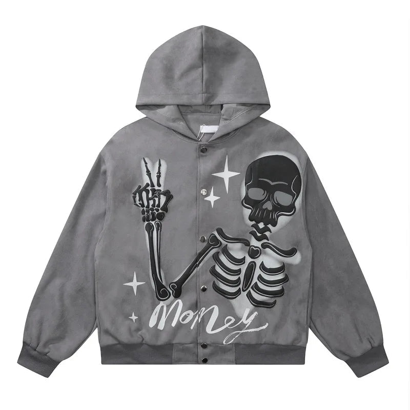 mens hip hop hoodie jacket fashion skull printed single button hooded suede sweashirts harajuku casual punk streetwear hoodie - variant style 436e25 for streetwear fashion