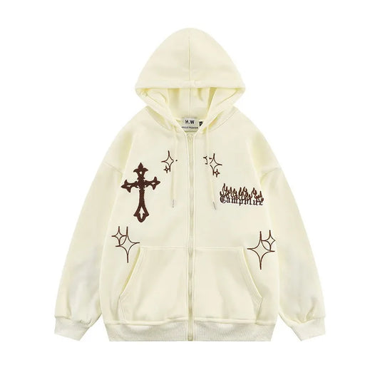 Gothic Embroidery Hoodies Women Retro Harajuku Hip Hop Jacket High Str
