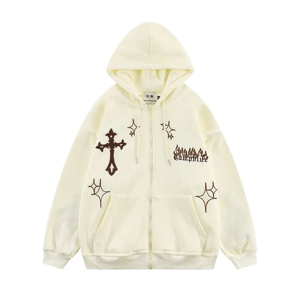 Gothic Embroidery Hoodies Women Retro Harajuku Hip Hop Jacket High Str