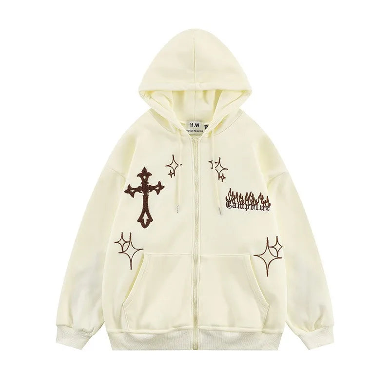 Gothic Embroidery Hoodies Women Retro Harajuku Hip Hop Jacket High Str