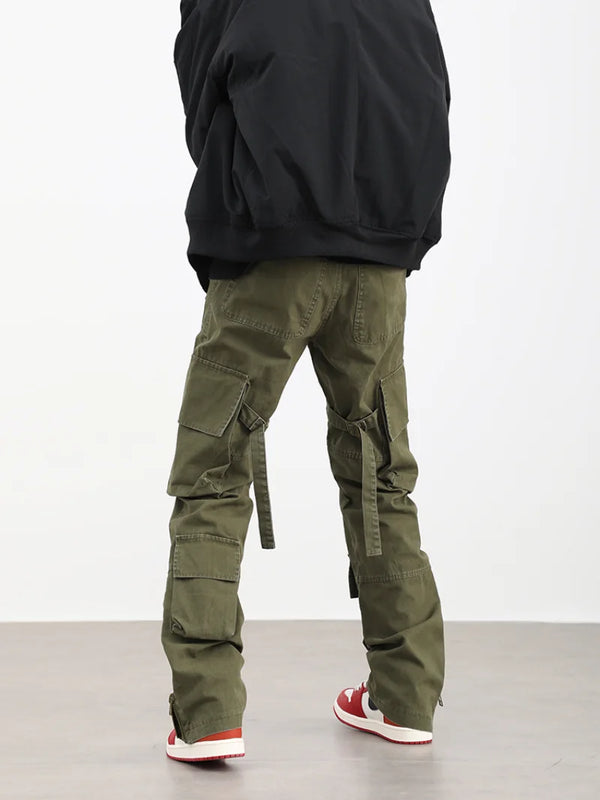 mens hip hip pants retro cargo pant streetwear side pockets bottom zipper harajuku joggers casual loose straight cotton trousers urban active pants