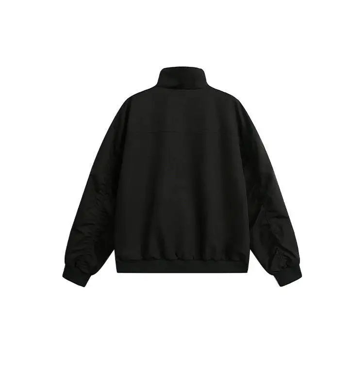 checkered varsity bomber, high-street look, men's streetwear fashion, trendy oversized fit, urban techwear design, modern hip