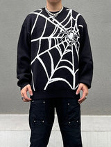hip hop harajuku spider web pattern knitted sweater unisex pullover streetwear winter casual loose sweater warm jumper knitwear - gothic aesthetic hoodie for winter, oversized streetwear hoodie, high quality cotton hoodie