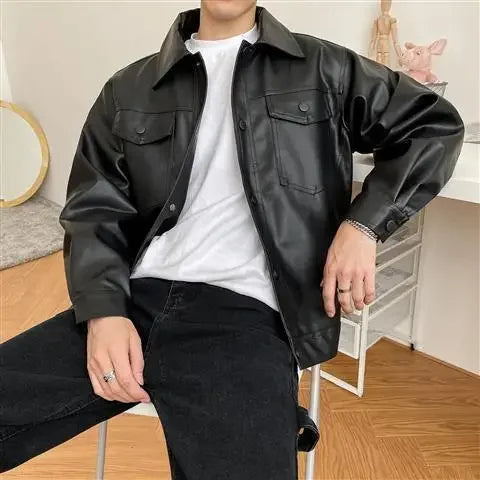 2022 Autumn New Light Luxury Fashion Motorcycle Leather Jacket Men Loose Korean Version PU Leather Jacket Jacket All-match