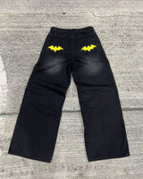 american style baggy oversized jeans y2k harajuku retro hip hop streetwear gothic bat pattern casual straight wide leg pants men unique jeans style 2729