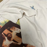 24SS New Vintage Retro Cross Printing Washed Distressed Short Sleeves T-Shirt Tops