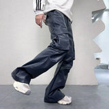 pu leather pants mens streetwear fashion hip hop vibe casual faux leather cargo flared pant men motorcycle trousers unique cargo style 3065