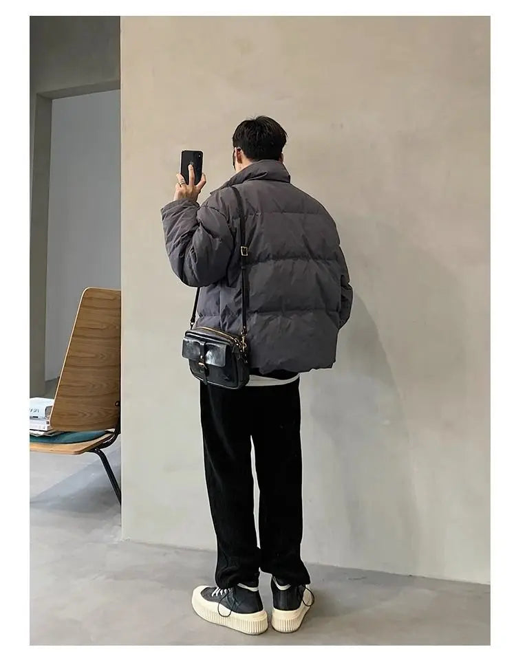 Korean street trend men and women retro personality fake two piece design couple winter loose thick casual jacket top harajuku