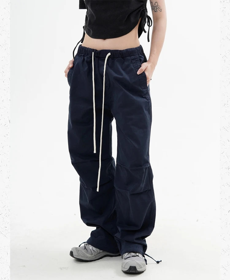knee fold baggy pants unisex casual elastic waist straight trousers streetwear fashion drawstring women men hip hop y2k joggers unique joggers style 1266