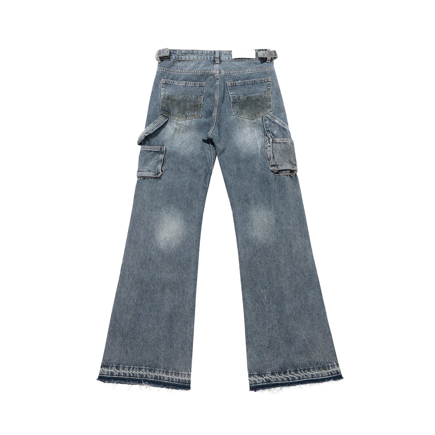 Streetwear Handmade Mud Dyed Dirty Blue Baggy Jeans for Men Distressed Hole Casual Patchwork Denim Trousers Oversized