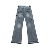 Streetwear Handmade Mud Dyed Dirty Blue Baggy Jeans for Men Distressed Hole Casual Patchwork Denim Trousers Oversized