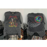 Retro Vintage Metal Rock Band T-Shirt Portrait High-Street Washed Distressed Cotton Tops T-Shirt For Summer