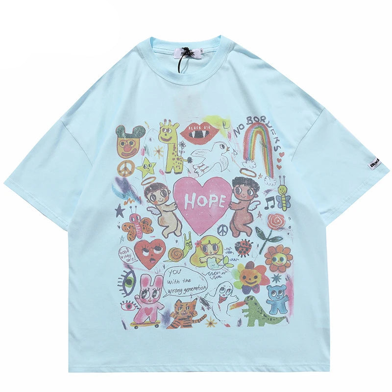 Grunge Vintage t-shirt – Men Oversize T Shirt Hip Hop Streetwear Painting Letter Hear