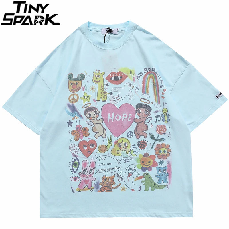 Grunge Vintage t-shirt – Men Oversize T Shirt Hip Hop Streetwear Painting Letter Hear