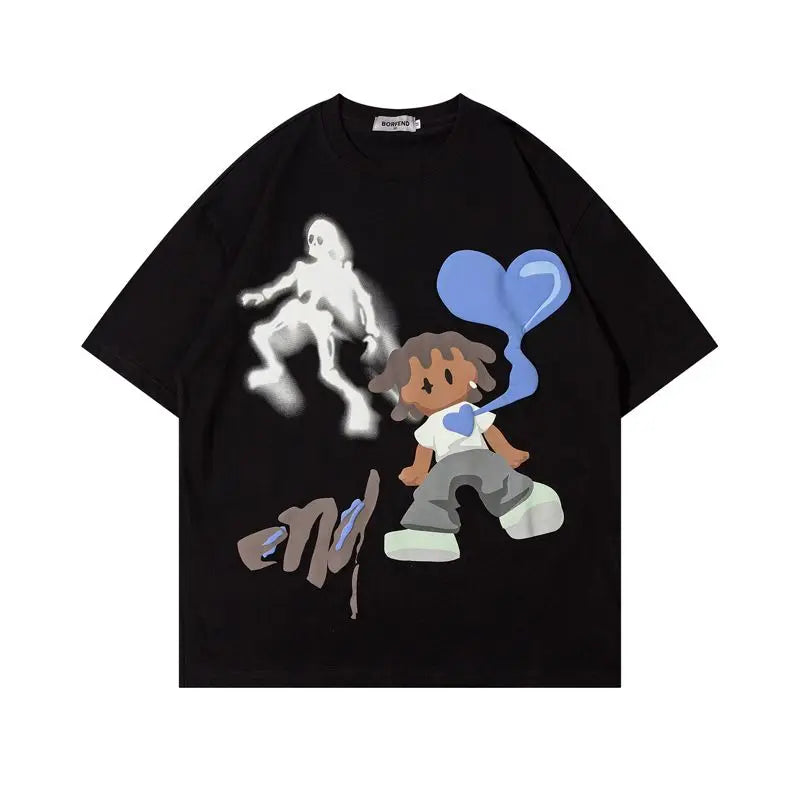 Anime Aesthetic print tee – 2023 Hip Hop Original Hand Painted Cartoon T Shirts Mens Coo