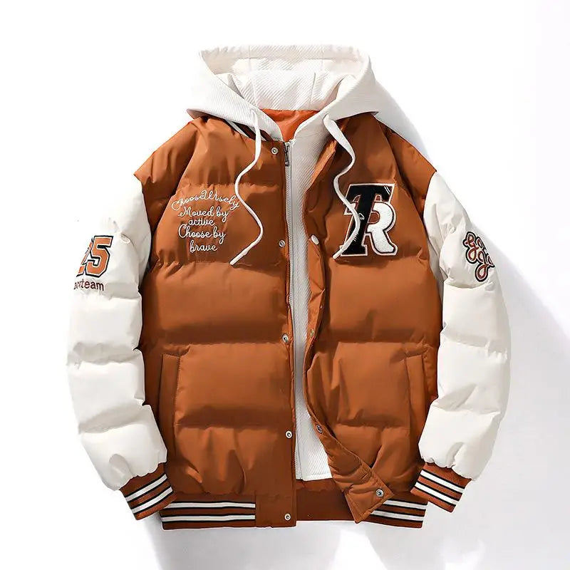 Winter Jacket Men's Two-piece  Hooded Cotton College Style Large Size Warm Baseball Varsity Jacket