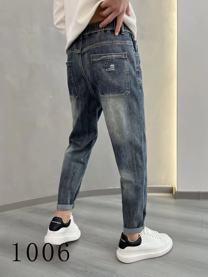 2024 autumn tapered jeans drawstring hip hop baggy designer streetwear mens clothing stylish casual denim harem jeans for men unique jeans style 1665