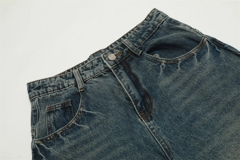 Men Women American Streetwear Vintage Washed Denim Loose Casual Wide Leg Baggy Jeans Couple Harem Jeans Trousers