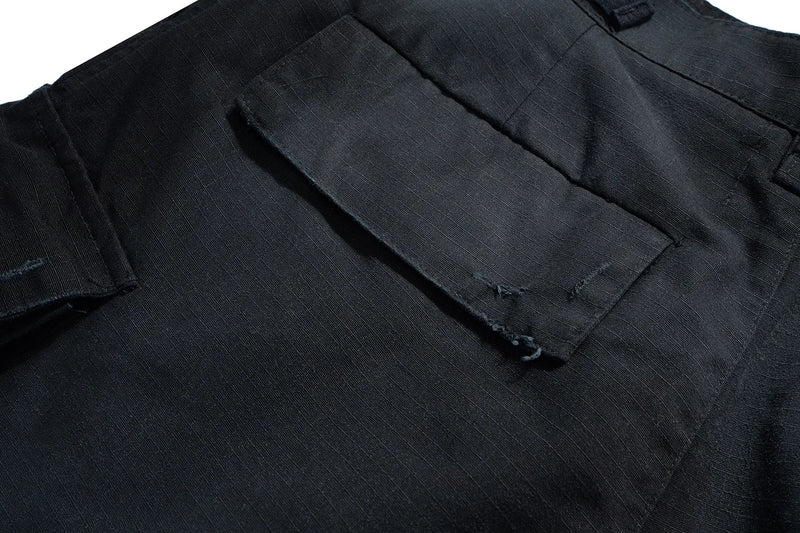 vintage ripped damaged black cargo shorts for men high street wide leg baggy overalls distressed summer knee length pants unique cargo style 144