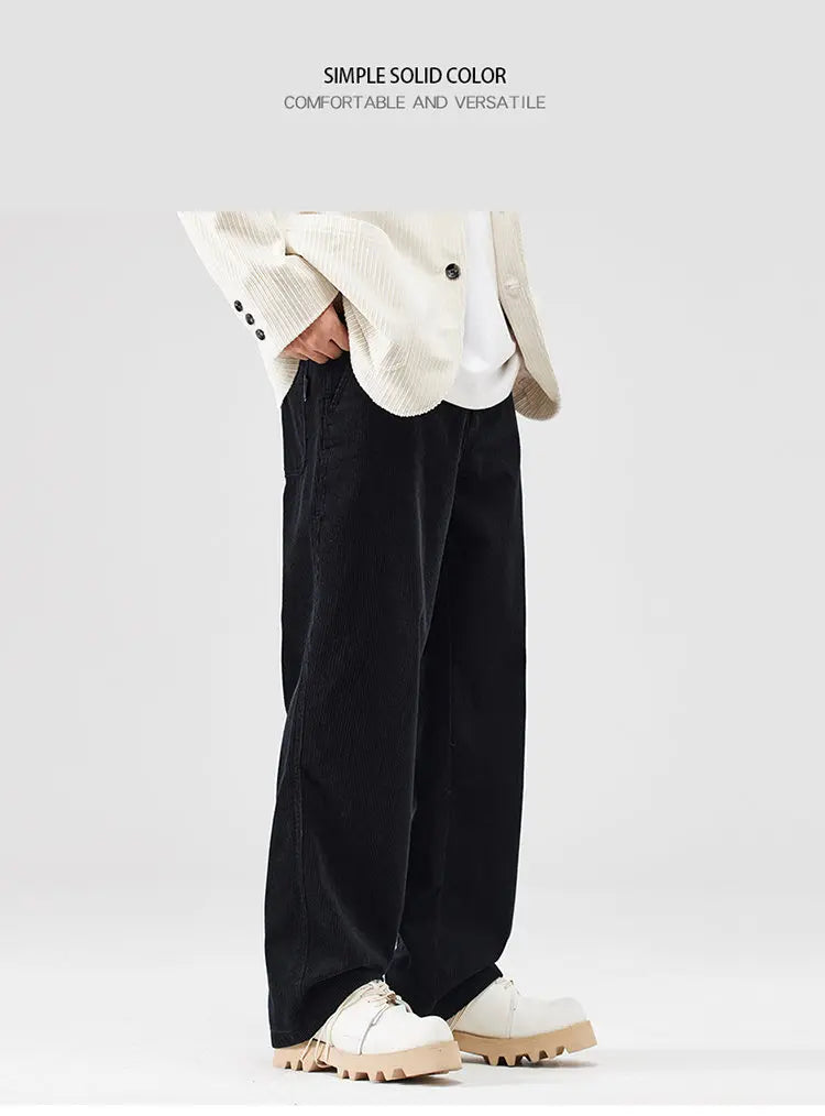 corduroy pants mens fashion loose casual straight large size wide leg baggy trousers office man commuter business corduroy pant unique default style 2180