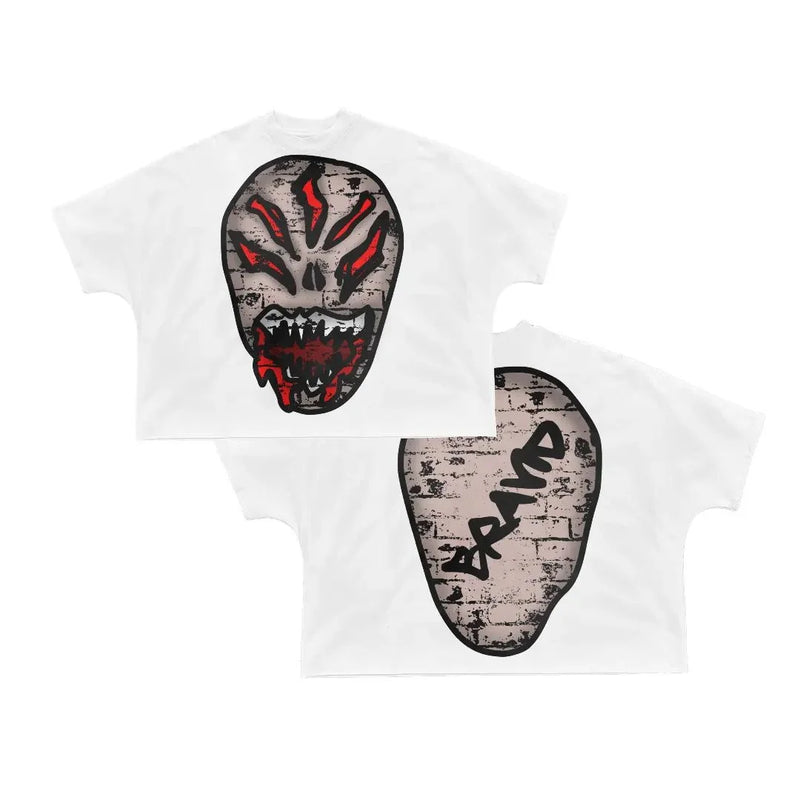 urban cartoon tee with vibrant glitchy text and bold backdrop