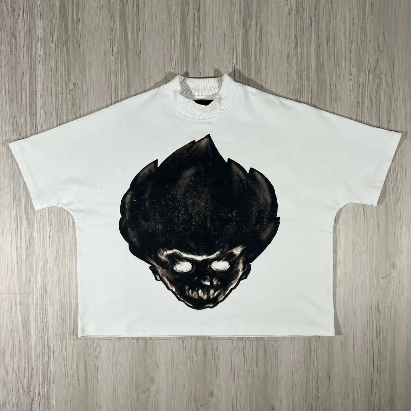 oversized y2k t-shirt with retro cartoon glitch and drip elements