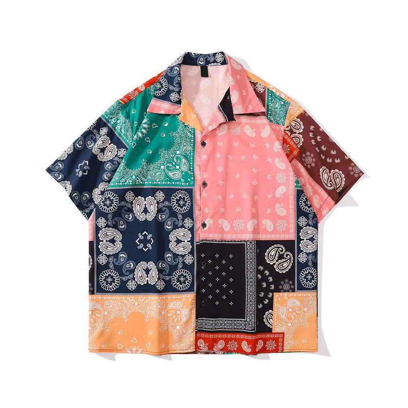 "Paisley Patch" Graphic Unisex Streetwear Vintage Women Men Y2K Button Up Shirt