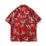 "Red Snake" Graphic Unisex Streetwear Vintage Women Men Y2K Button Shirt