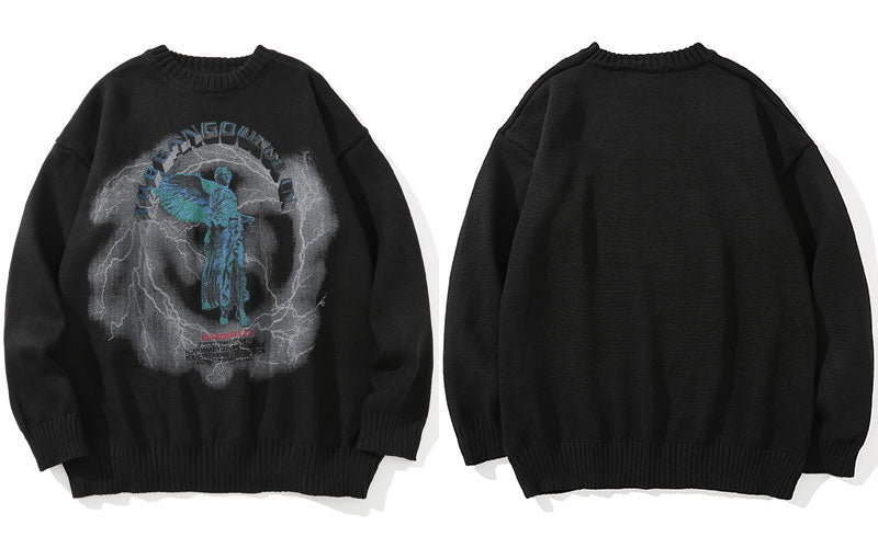 "Black Angel" Unisex Men Women Streetwear Graphic Sweater