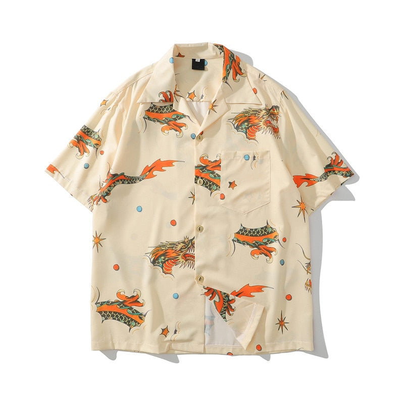 "Red Dragon" Graphic Unisex Streetwear Vintage Women Men Y2K Button Shirt